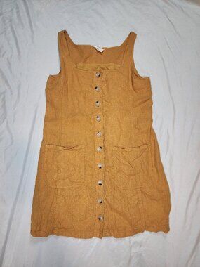 Lou & Grey M Mustard 100% Linen Button Front Shift Dress